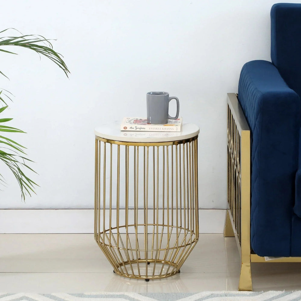 Metal End Table In White Colour - All India Decor