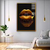 Sleek and Stylish Golden Lips: Modern Acrylic Wall Paintings for a Chic Décor - All India Decor