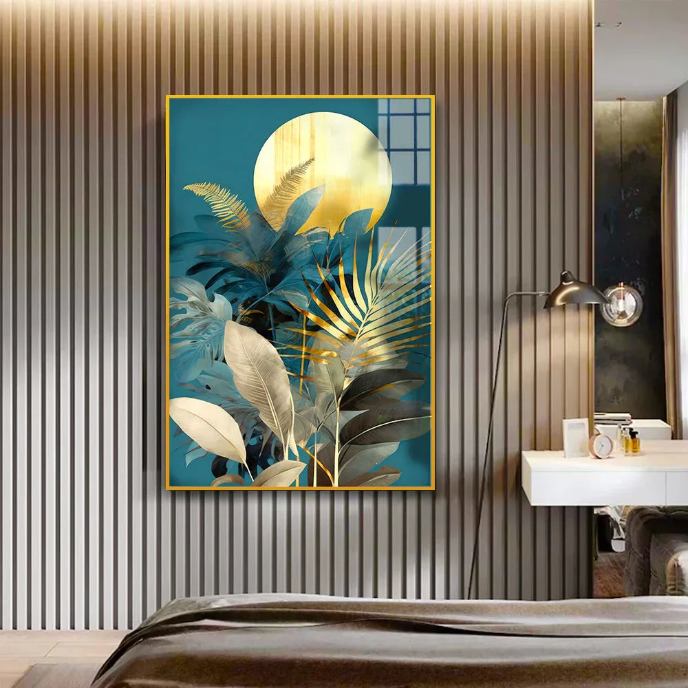 Abstract Golden Plant Leaves Picture Acrylic Wall Paintings & Arts - All India Decor