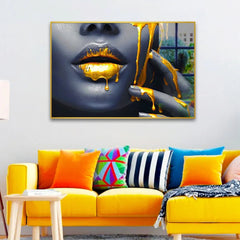 Women Lips Gold Drip Poster Fashion Girl Artwork Acrylic Wall Paintings - All India Decor