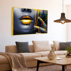 Women Lips Gold Drip Poster Fashion Girl Artwork Acrylic Wall Paintings - All India Decor