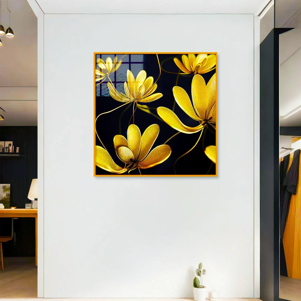 Beautiful Golden Flower Acrylic Wall Paintings & Art - All India Decor
