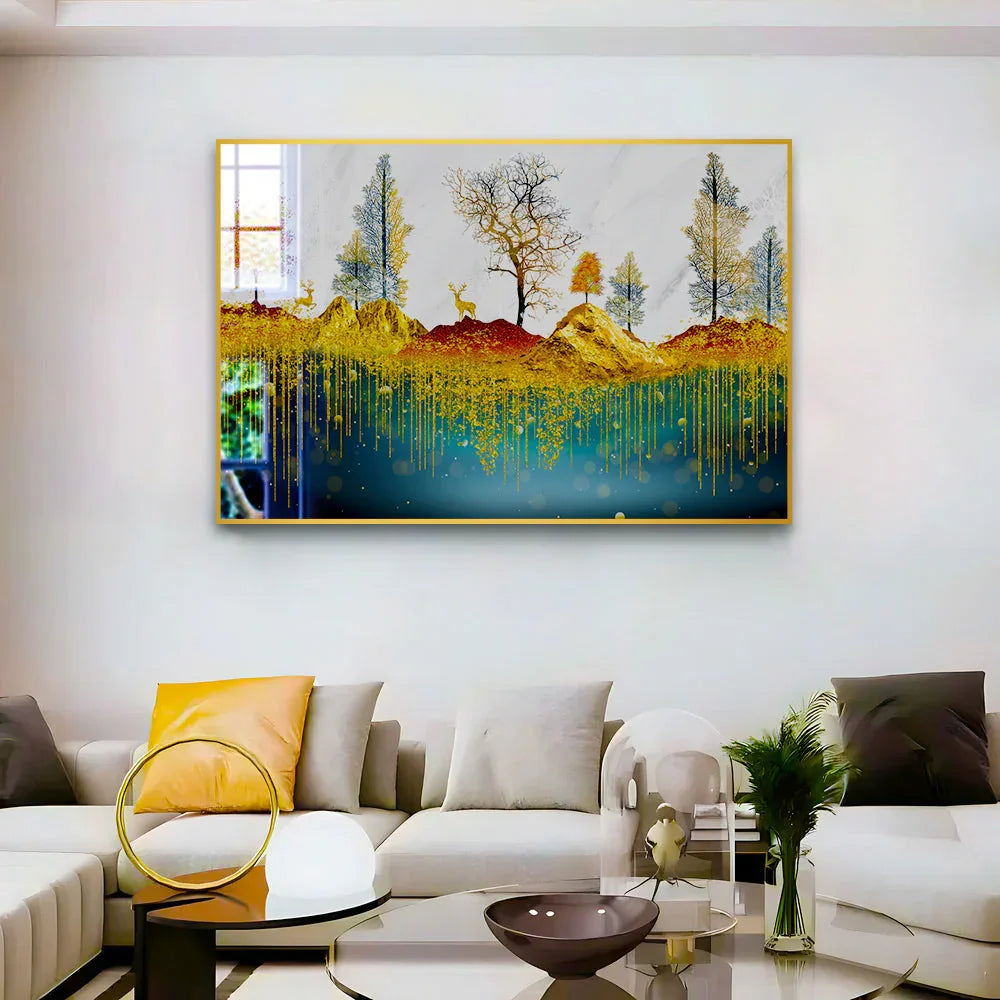 Beautiful Golden Nature Acrylic Wall Paintings & Arts - All India Decor