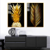 Beautiful Golden Pineapple & Palm Leaf Modern Acrylic Wall Paintings & Arts - All India Decor