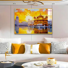 Beautiful Premium Golden Temple With Sunrise Acrylic Wall Paintings & Arts - All India Decor