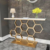 luxury Console table design against a gray tiled wall