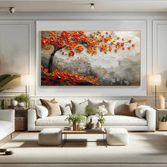 Vibrant Orange Blossom Tree Canvas Painting, Textured Wall Art, Large Canvas Art, Modern Abstract Painting, Autumn Tree Art - All India Decor