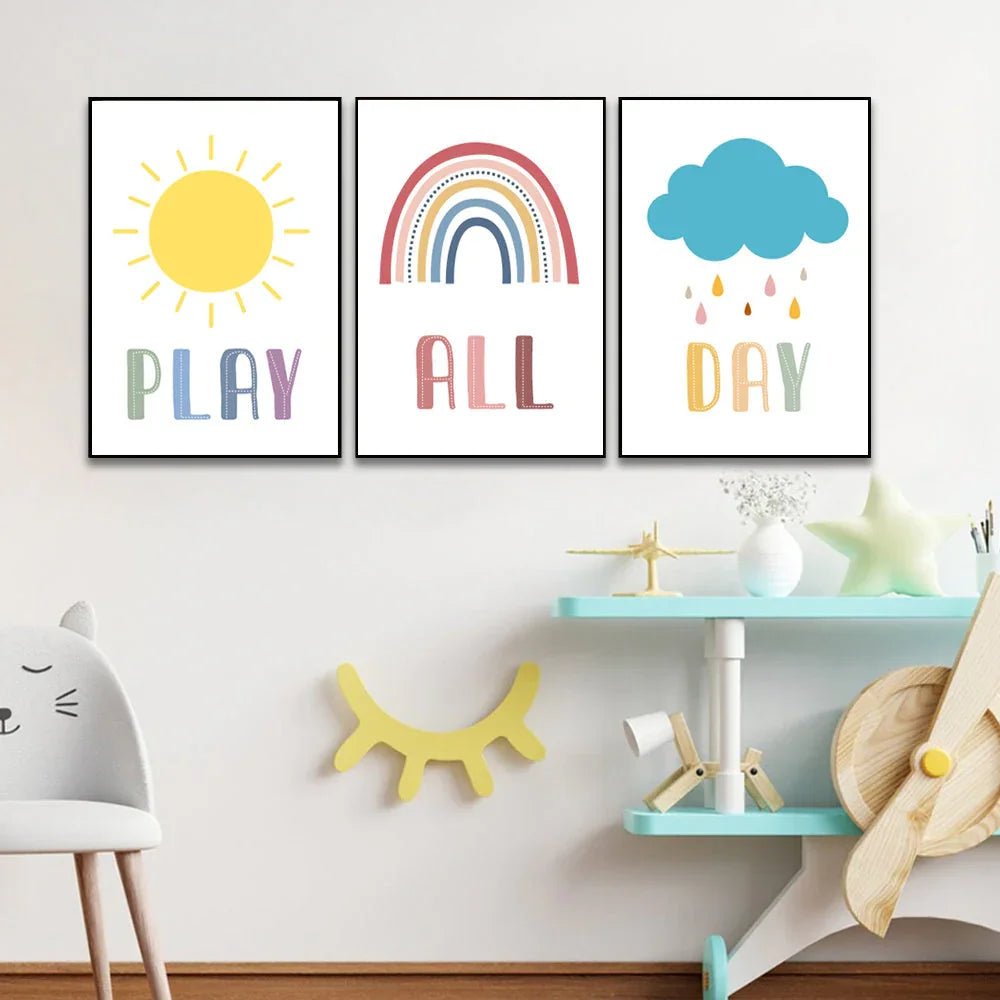 Play All Day Printable Poster Wall Frame Set Of 3 - All India Decor