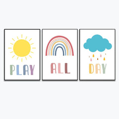 Play All Day Printable Poster Wall Frame Set Of 3 - All India Decor