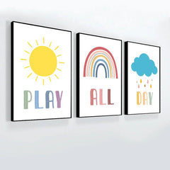 Play All Day Printable Poster Wall Frame Set Of 3 - All India Decor