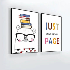 Cute Panda Reading Book And Motivational Quotes Framed Posters With Frame Set Of 2 - All India Decor