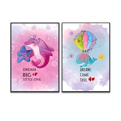 Cute Animal Dolphin With Starfish And Stingray Happy Flying Frame Set Of 3 - All India Decor