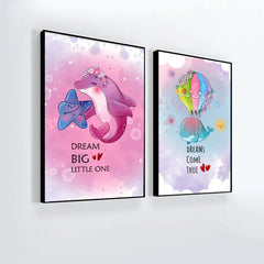 Cute Animal Dolphin With Starfish And Stingray Happy Flying Frame Set Of 3 - All India Decor