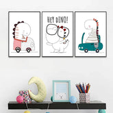 Flat Cute Animal Collection Dino On Car Wall Décor Set of 3 - All India Decor