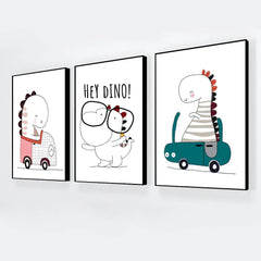 Flat Cute Animal Collection Dino On Car Wall Décor Set of 3 - All India Decor