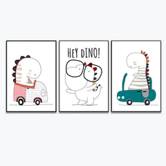 Flat Cute Animal Collection Dino On Car Wall Décor Set of 3 - All India Decor