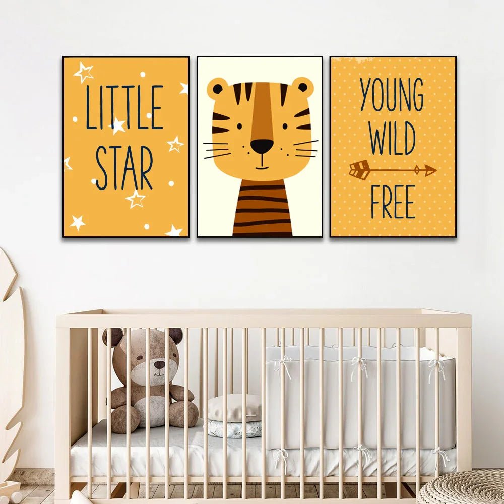 Quirky Litte Star Tiger Nursery Wall Art Set of 3 - All India Decor