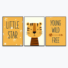 Quirky Litte Star Tiger Nursery Wall Art Set of 3 - All India Decor