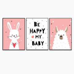 Playful Baby Sheep & Rabbit Kids Room Wall Frame Set of 3 - All India Decor