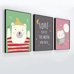Baby Bear & Owl Kids Room Wall Frame Set of 3 - All India Decor
