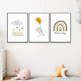 Baby Boy Sun And Rainbow. Baby Boy Room Wall Art Frame Set Of 3 - All India Decor