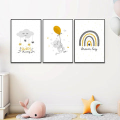 Baby Boy Sun And Rainbow. Baby Boy Room Wall Art Frame Set Of 3 - All India Decor