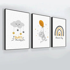 Baby Boy Sun And Rainbow. Baby Boy Room Wall Art Frame Set Of 3 - All India Decor