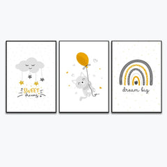 Baby Boy Sun And Rainbow. Baby Boy Room Wall Art Frame Set Of 3 - All India Decor