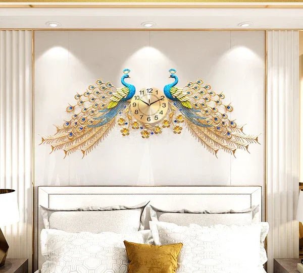Living Room Double Peacock Wall Clock - All India Decor