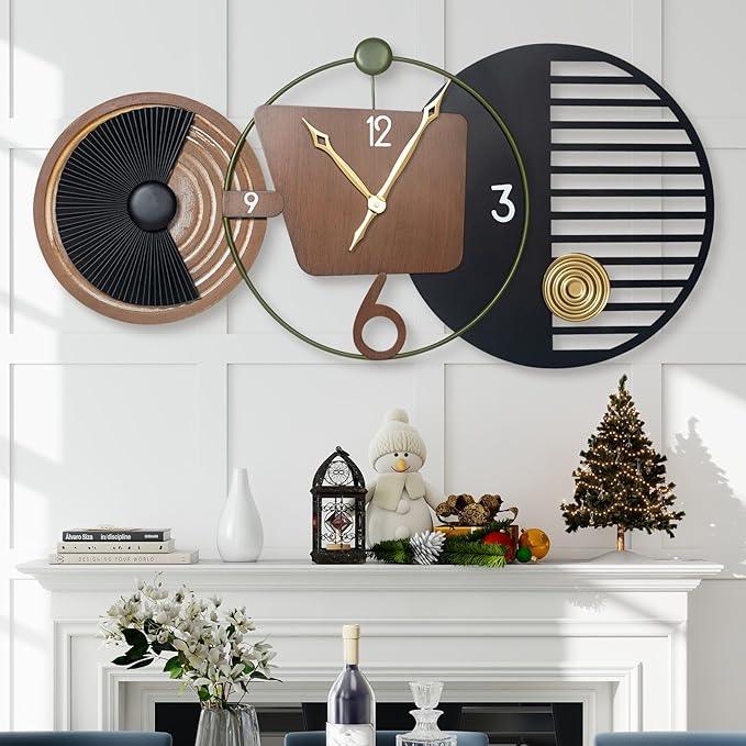 Modern Black & Brown Large Wall Clock - All India Decor