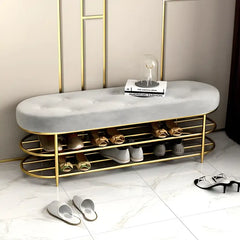 All India Decor Modern Upholstered Gray Velvet Bench with Shoe Storage