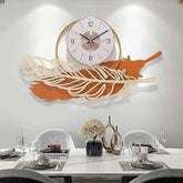 Feather Design Orange Leaf Modern Wall Clock - All India Decor