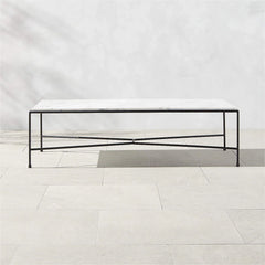 BLACK METAL OUTDOOR COFFEE TABLE WITH MARBLE TOP - All India Decor