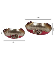Red & Gold Iron Hammered Rose Urli Set of 2 - All India Decor