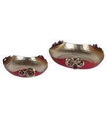 Red & Gold Iron Hammered Rose Urli Set of 2 - All India Decor