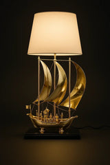 Brass Ship Side Table Lamp with Wooden Base - All India Decor