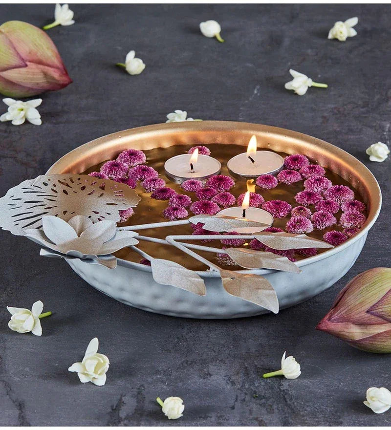 Silver Lotus Metal Urli - All India Decor