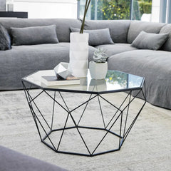 Coffee table in tempered glass and black metal - All India Decor