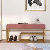 All India Decor Upholstered Pink Velvet Luxurious Golden Shoe Rack Bench Organizer