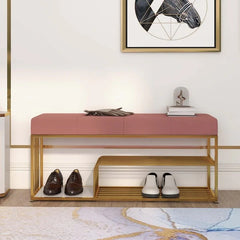 All India Decor Upholstered Pink Velvet Luxurious Golden Shoe Rack Bench Organizer
