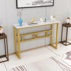 Narrow White Gold Marble Console Table - All India Decor
