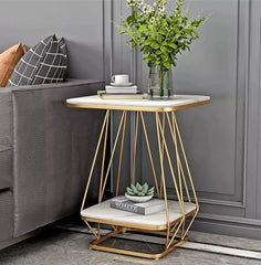 Modern Shaped Creative Artistic Golden Metal Finish with White Marble - All India Decor