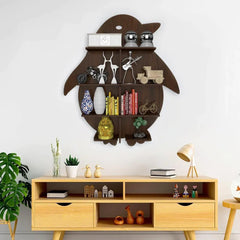 Penguin Backlit Wood Wall Shelf / Book Shelf / Night Light, Light Oak Finish - All India Decor