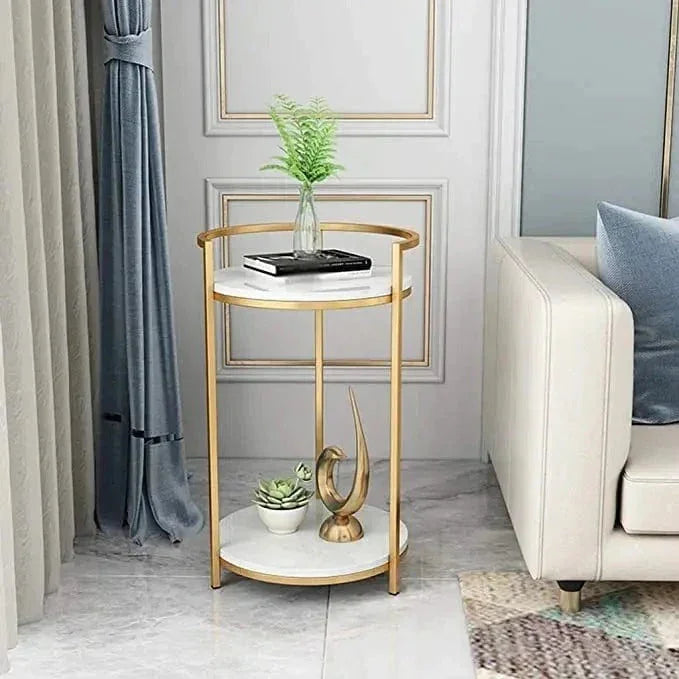 Metallic Stand Two Layer Marble Side Table - All India Decor