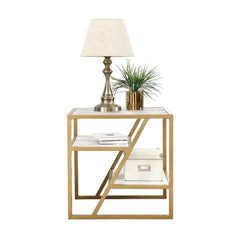 Square Shape Stylish Artistic Side Table with Golden Metal Finish - All India Decor