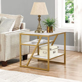 Square Shape Stylish Artistic Side Table with Golden Metal Finish - All India Decor