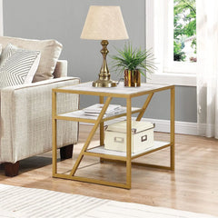 Square Shape Stylish Artistic Side Table with Golden Metal Finish - All India Decor