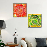 Sinuous Trailed Fluorescent Warli Art Wall Frames - Set Of 2 - All India Decor