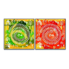 Sinuous Trailed Fluorescent Warli Art Wall Frames - Set Of 2 - All India Decor