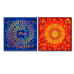 Sinuous Trailed Vibrant Warli Art Wall Frames - Set Of 2 - All India Decor